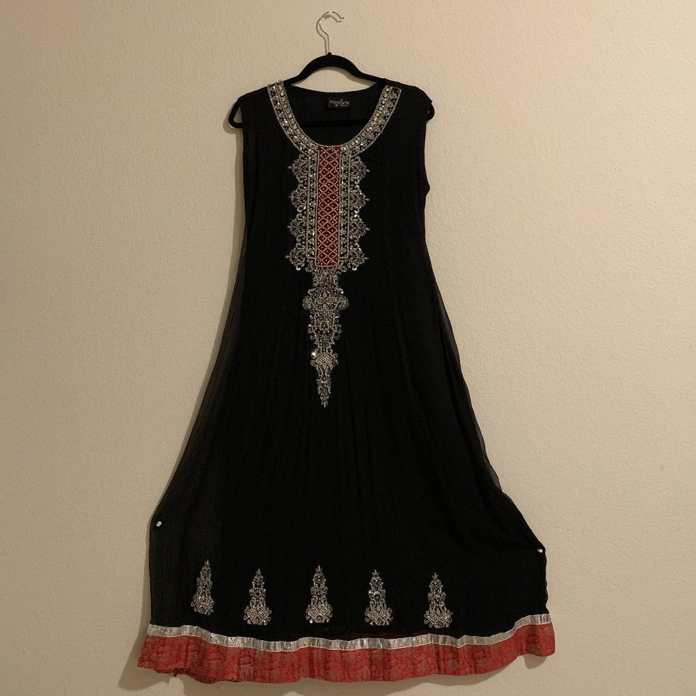 Black Peshwas Kurta Suit with Dupatta and Pants